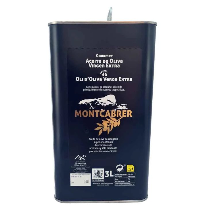 Aceite Montcabrer Virgen Extra 3 litros procedencia Comunidad Valenciana
